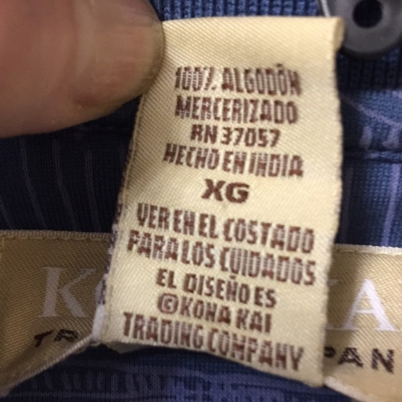 𝅺HAWAIIAN print blue polo gray Aztec design palm trees bird of paradise size XL - Picture 4 of 10